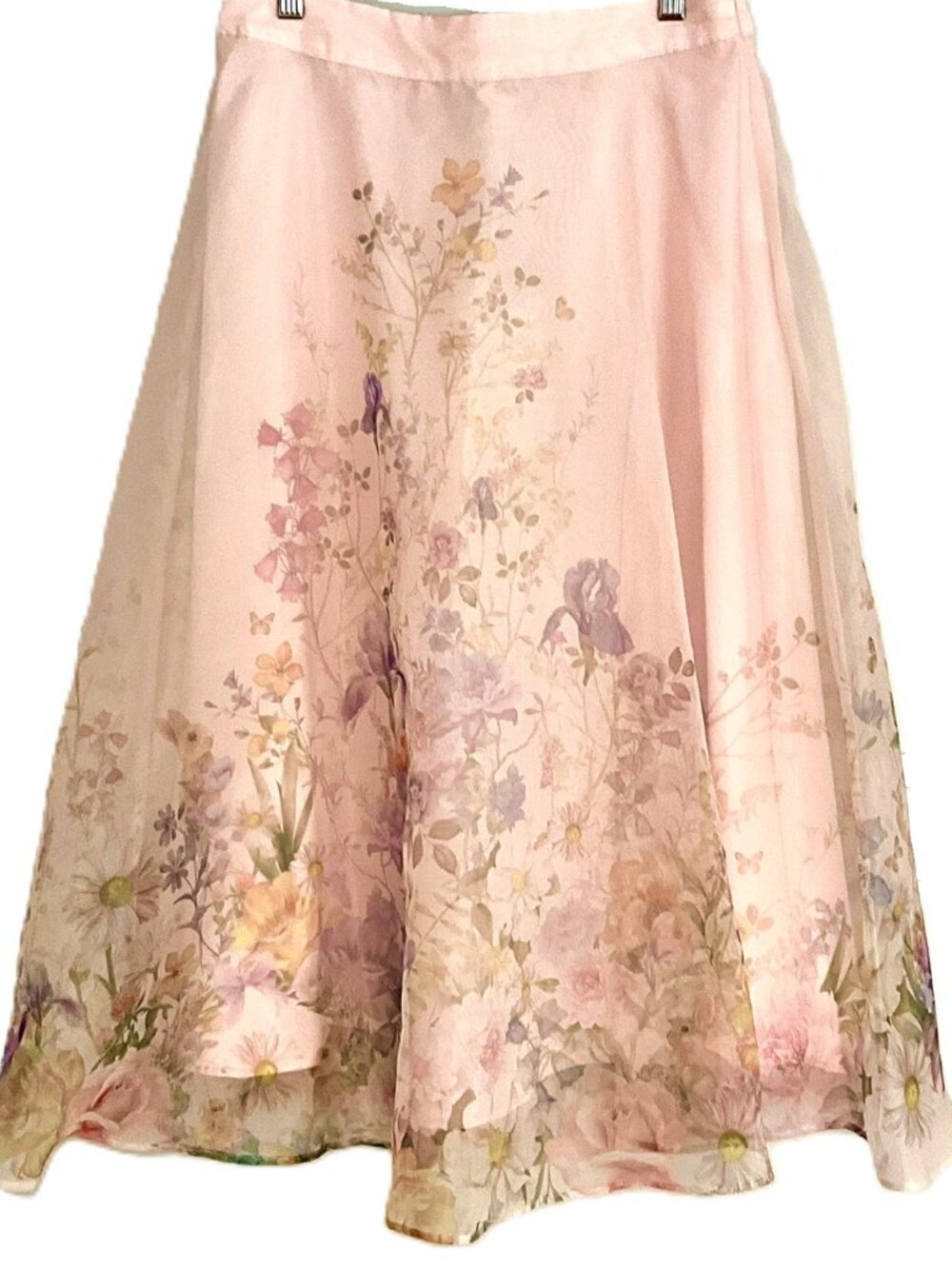 Rachel Zoe Sheer Floral Print Midi Skirt with Pink Lining Size S